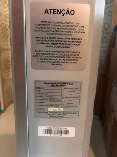 Aquecedor Rinnai Digital de 15l REUE150