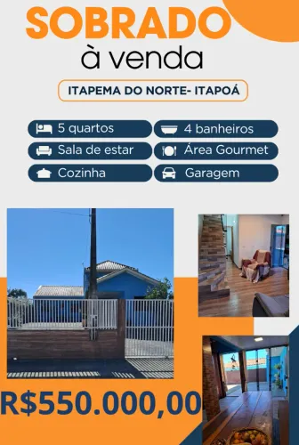 Sobrado á venda. Centro ITAPOÁ/SC