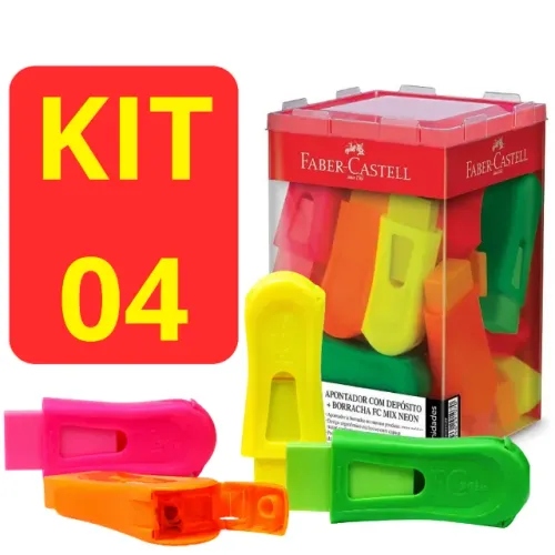 Kit 4 Borracha com Apontador Depósito Neon Faber Castell Novo