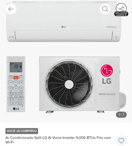 Ar condicionado 220v - Lg - Split Inverter 9000 btus ( NOVO LACRADO )