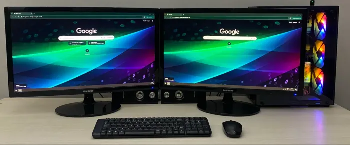 PC COMPLETO + 2 MONITORES SAMSUNG 24? | 16GB RAM | RX 560 | SSD + HD 2TB | KIT SEM FIO