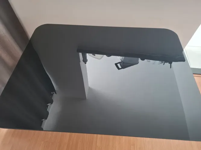 Mesa sala jantar 120x90 vidro lapidado preto/tabaco novo