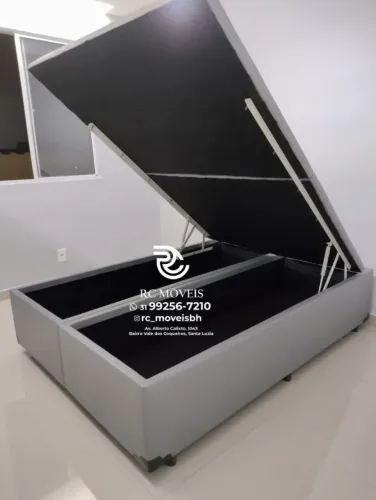 Cama box completa Baú Tamanho casal 1.38x1.88 Bipartido Blindado com Pistão a Gás