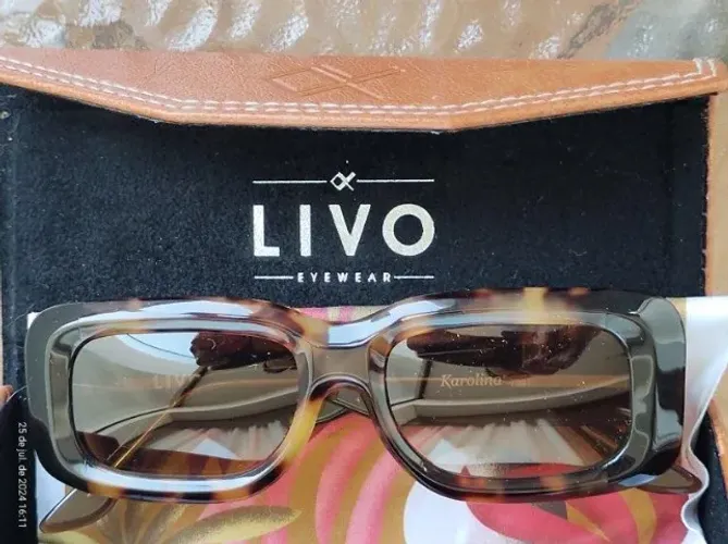óculos escuros livo modelo karolina degradê, demi amarelo + marrom fosco, estojo de c
