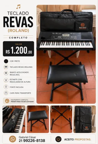 Teclado revas kb-330 + estante + banco regulável 