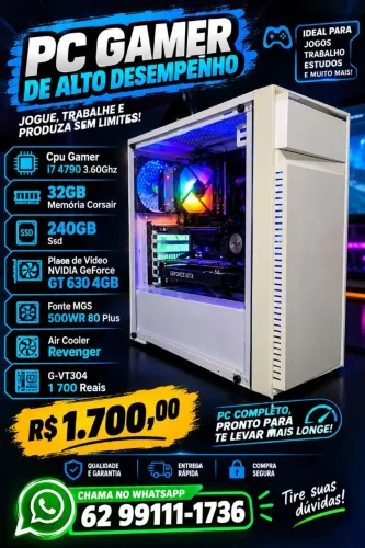 CPU Gamer I7 4790 com 32GB Memória 240GB Ssd Placa de Vídeo NVIDIA GeForce GT 630 4GB