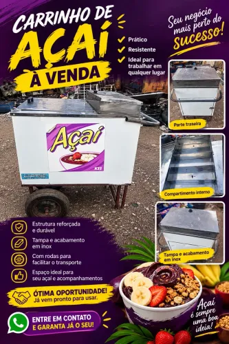 Carrinho de açaí / sorvete à venda com compartimentos