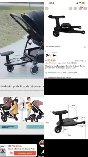 Plataforma com banco para carrinho de bebê 