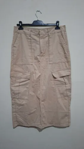 Saia jeans midi bege cargo 40
