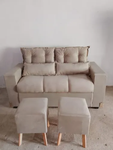 Sofá com pufs 3 lugares novo lacrado de fábrica 