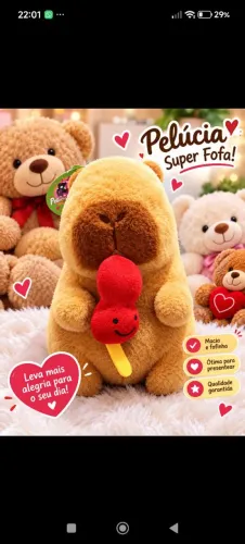 Pelúcia Capivara com Pirulito Vermelho Usada, em bom estado e superfofinha!
