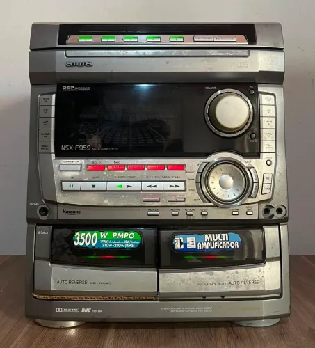 Aparelho Mini System Aiwa Nsx-f959 3500w Defeito Leia Desc