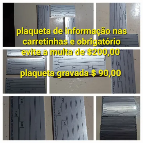 Plaqueta identificação carretinha, reboque e treiler