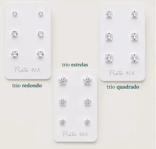 Trio de brincos prata 925