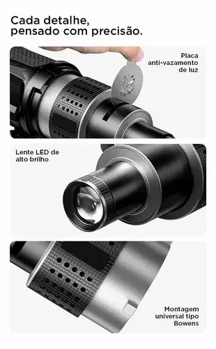 Lente Snoot Óptica Conica Projetor De Luz Bowens Com 35 Gobos E Filtros De Cor