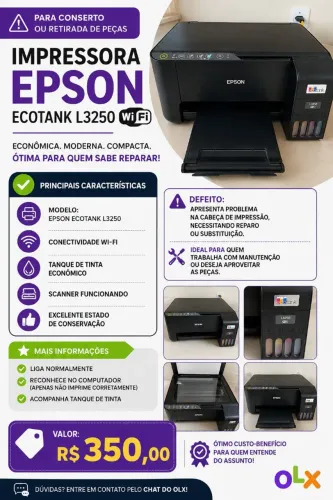 Impressora Epson L3250 com defeito