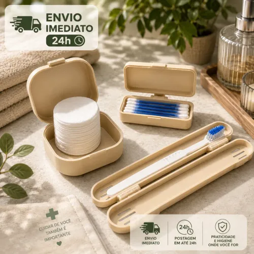 KIT VIAGEM ORGANIZADOR / Escova + algodão + cotonete