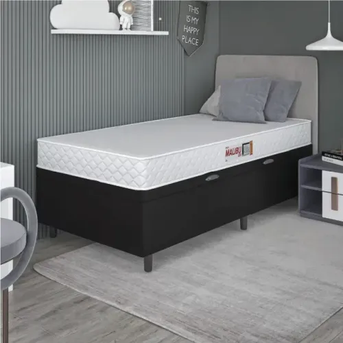 Cama Box Baú Preta + Colchão D20 Solteiro