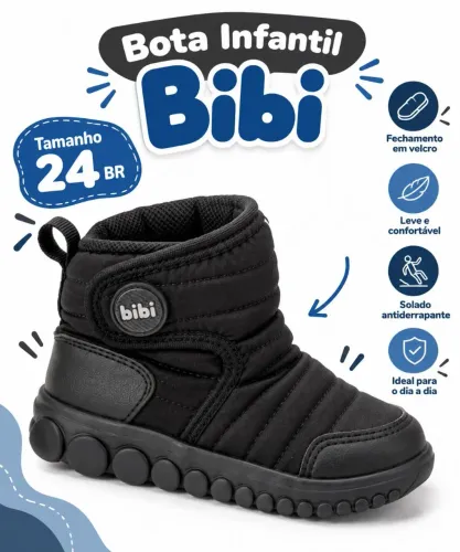 Bota Infantil Bibi Preta Impermeável - Tam. 24