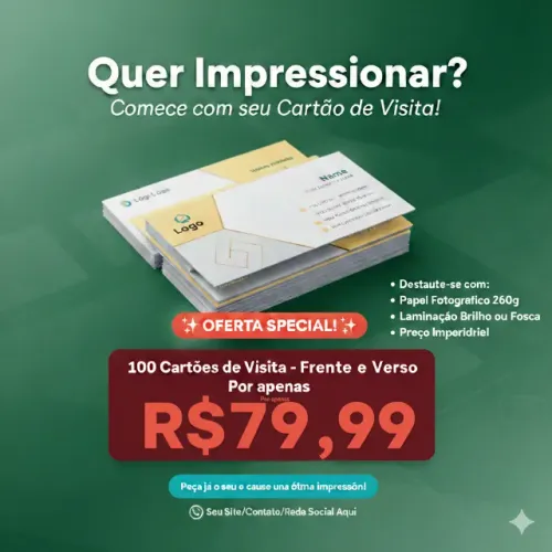 100 cartões de visita impressão frente e verso, papel de 260g com laminação