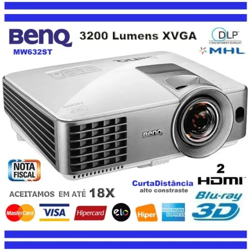 Projetor DataShow BenQ 3300 Lumens, até 300 Pol, 3D, SVGA, HDMI, USB PC, RCA, Novíss, Gar