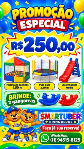 Aluguel de Brinquedos Cama elástica, Piscina de Bolinhas, Escorregador e Gangorras