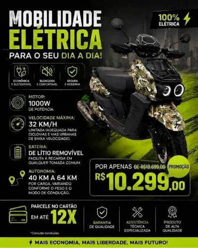 SCOOTER/MOTO ELÉTRICA TANK AG11 1000W- 0 KM (NOVA NA CAIXA / PRONTA ENTREG