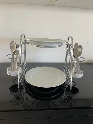 Suporte pratos talheres inox buffet importado 
