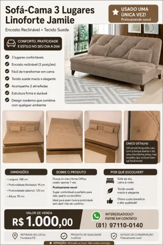 Sofá cama semi novo