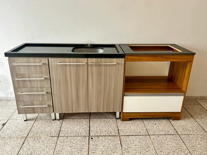 Conjunto Balcão de Pia e Balcão Fogão Cooktop