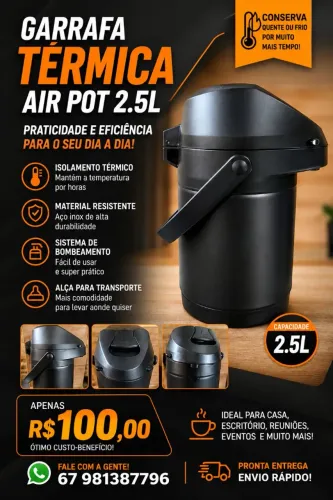 Garrafa térmica 2,5 LTS preto fosco