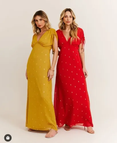 Vestido Longo Foil Vermelho Zinzane M 