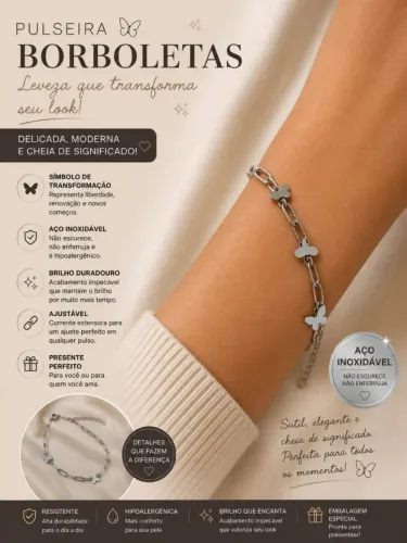 Pulseira borboletas que transformar aço inox