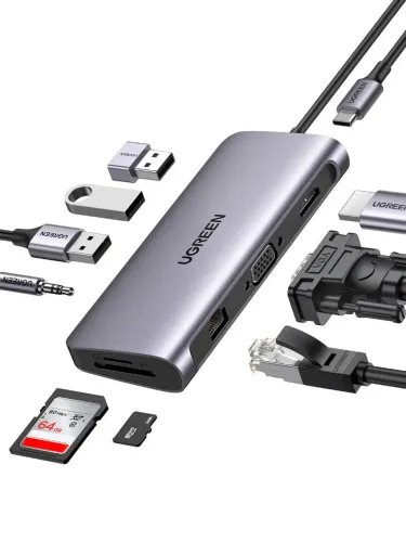 Adaptador Hub USB-C 10 em 1 HDMI VGA Ethernet USB 3.0 SD PD p/ Notebook Celular