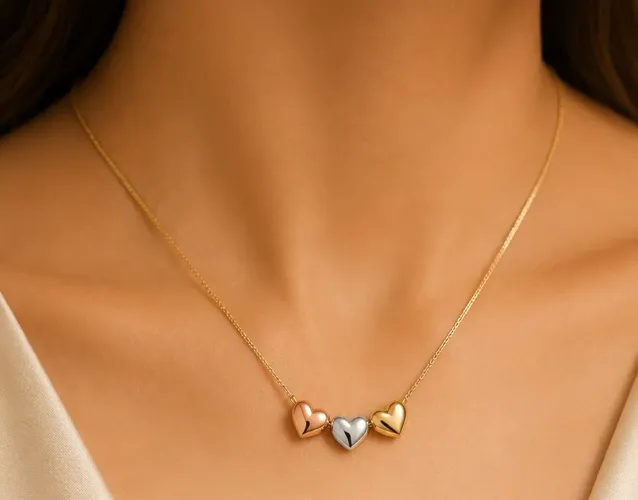 Gargantilha Three Hearts em Ouro 18k 750