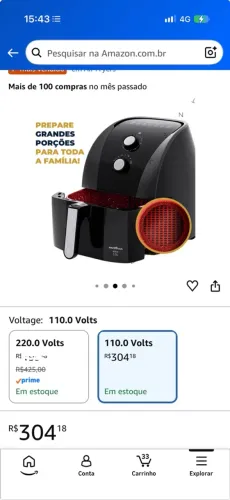 Fritadeira Airfryer Britânia 5,5L 1500W BFR50 Redstone 127V