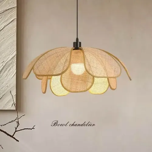 Luminaria Pendente Palha Natural Petalas Boho 40cm - Nova