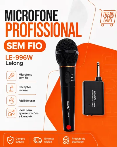 Microfone Profissional Sem Fio LE-996W Lelong