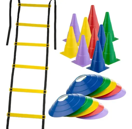 Kit Treino Agilidade Escada 10 Degraus 10 Cones 10 Chapéus