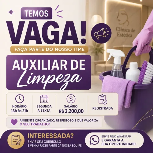 Auxiliar de limpeza em clínica de estética 