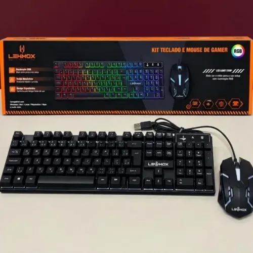 KIT TECLADO E MOUSE GAMER LEHMOX RGB COM FIO