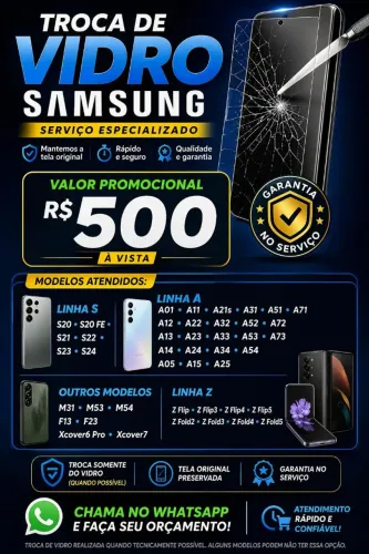 Troca de vidro frontal samsung