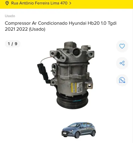 COMPRESSOR AR CONDICIONADO HYUNDAI HB20 1.0 TURBO 2021 2022 COM NF E GARANTIA 