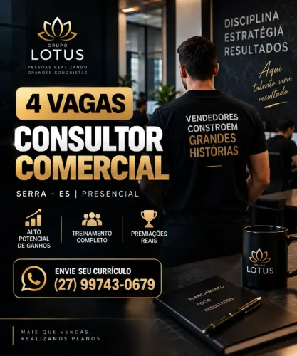4 VAGAS | CONSULTOR COMERCIAL