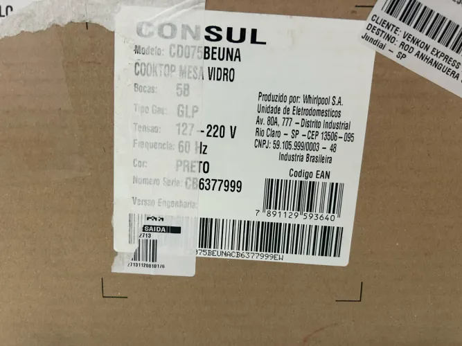 Cooktop Consul 5 bocas. Novo, na caixa, sem uso