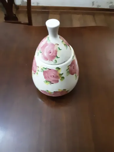 Antigo potiche bomboniere ceramica Weiss Brasil   pintado a mão 