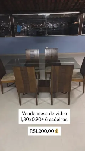 Mesa jantar tampo de vidro com 06 cadeiras