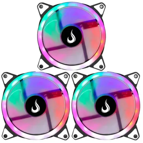 Kit 3 Cooler Fan LED RGB Anel Rise Original 120mm para Gabinete PC Gamer Novo