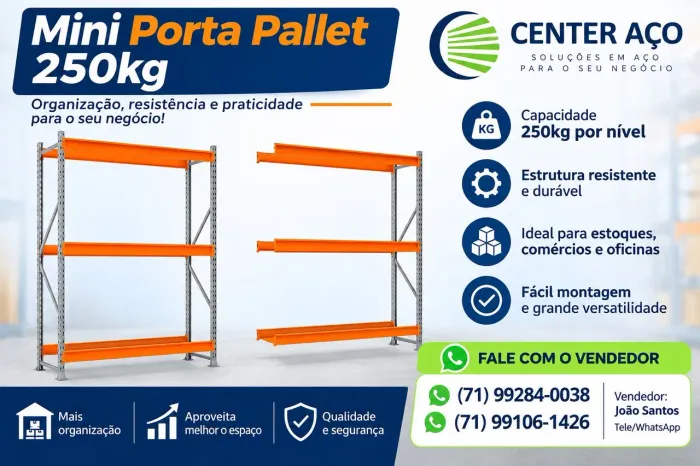 Estante Mini Porta Pallet2,00x0,60x01,80cm Cinza