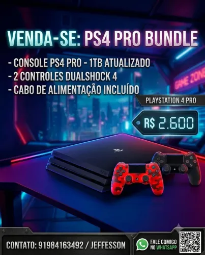PS4 Pro 1TB Completo com 2 Controles DUALSHOCK 4